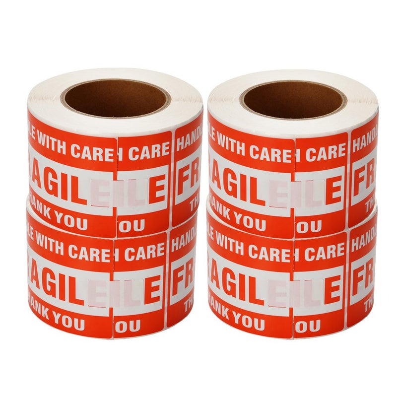 SJPACK 4 Rolls 3'' x 5'' Fragile - Handle with Care - Thank You Shipping Labels Stickers (500 Labels/Roll) - Image 1